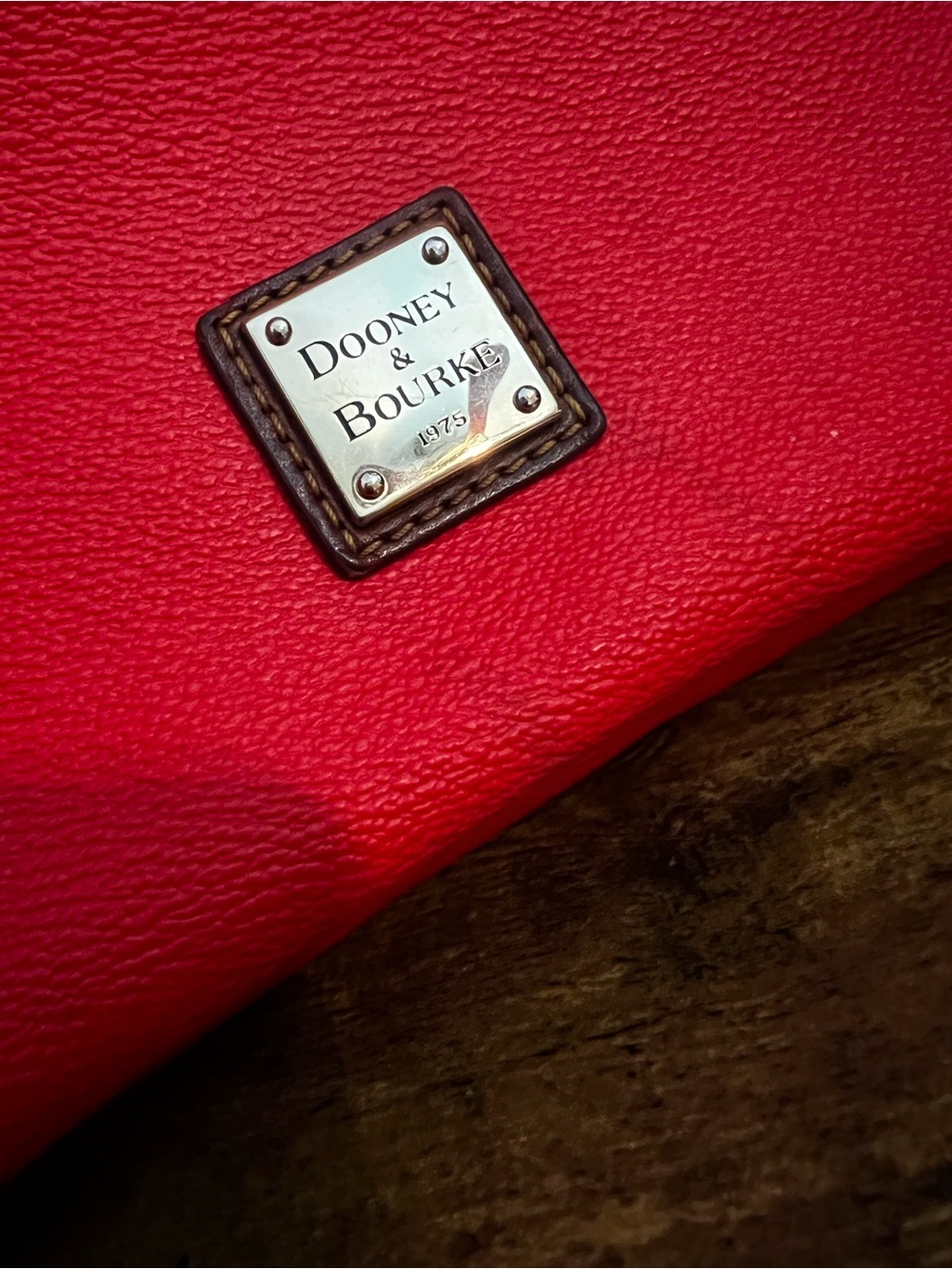 Dooney & Bourke Bright Red Pebbled Leather Tote with Brown Trim - Picture 3 of 7